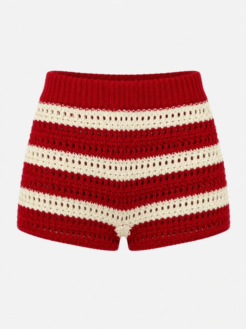 Red Cream Crochet Knit Micro Shorts Striped High Waist XS Alabama Roll Tide